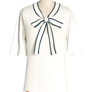 Modcloth White Blouse with Green Trim NWT